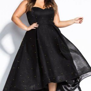 City Chic Plus black strapless high-low dress- formal|gala| wedding|occasion.